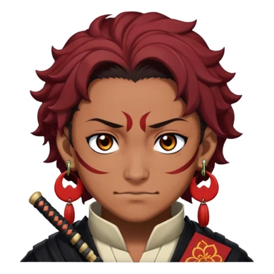 Tanjiro Kamado with a smirk, Demon Slayer character with scar and hanafuda earrings sticker