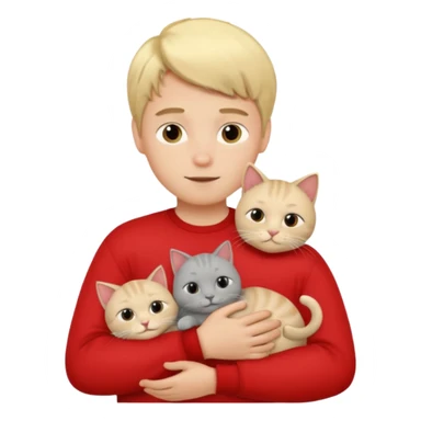 Make 20 gray cats cudling a kid that’s a boy wearing all red and he’s blond sticker