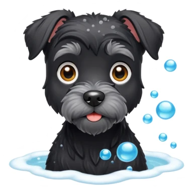 Black miniature schnauzer getting a bath with soapy bubbles sticker