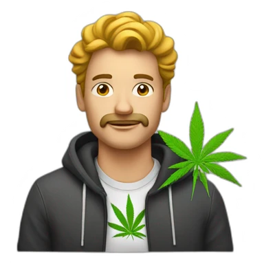 homme qui fume du cannabis avec un teeshirt amsterdam sticker