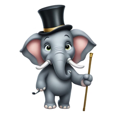 Elephant wearing a top hat and monocle showdancing with a cane sticker