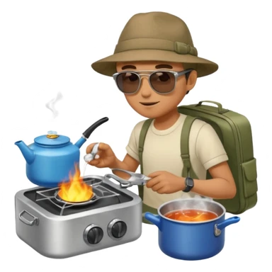 A man camper boiling water on a portable stove, enjoying the outdoor sticker