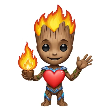 Groot hold heart on fire with smile sticker