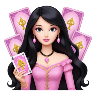 long black hair barbie with light pink tarot cards sticker