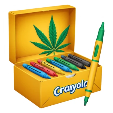 a box of crayola permanent markers with cannabis leaf sticker