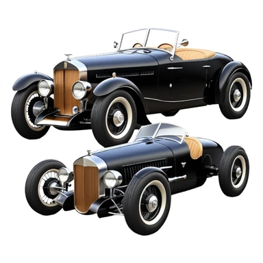 Batgirl’s black Bare bones (fenders removed) chopped streamlined sporty roadster (stripped down) hot street rodded engine sports car 1932 Rolls Royce Woody futuristic electric spaceship motors and lightning dynamos with wide racing wheels that are held strong by advanced suspension and steering sticker