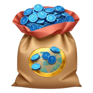 brown bag of blue coins sticker