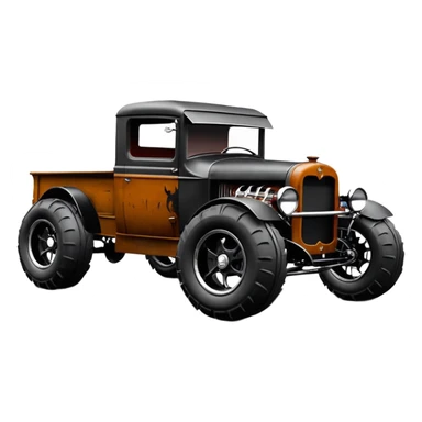 1:10 off-road pot-smoking rusting Basher style 1927 blackened tarnished hotrod rat rod streamlined anime vampire ghostly-glowing Dodge zombie infected extended-cab rc bulging monster pickup (extra wide low-profile pin tires chrome wheels with fenders) sticker