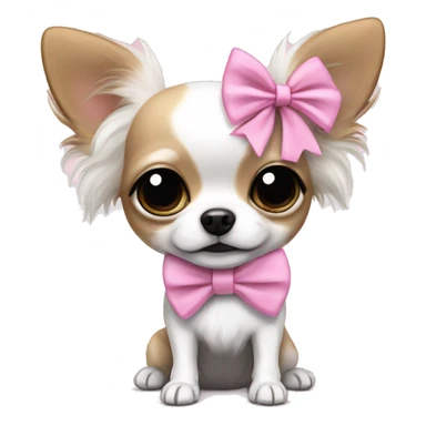 white with black and white long haired chihuahua with white stripe on forhead a cute pink bow sticker