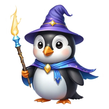 penguin wizard with magical sparks coming out of his wand sticker
