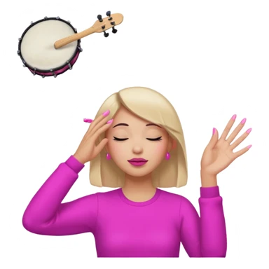 Yellow circle emoji sighing and drumming fingers up the side of their head the eye is closed it is a side profile pink lipstick and pink nails sticker