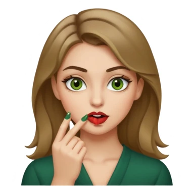 Ragazza bionda scuro con gli occhi marroni/verdi,truccata con un unghia fra i denti sticker