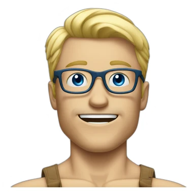 Blond man glasses muscle blue eyes eating big hazelnut sticker