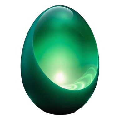 A surreal, glowing alien egg or orb suspended in darkness. The object is oval-shaped with a smooth, almost translucent white surface and subtle iridescent gradients. At the center, there is a bright, intense green light source emitting an eerie glow, giving the appearance of a core or energy source. Around the green core, dark cloudy textures swirl within the egg, creating a mysterious, cosmic vortex-like effect. The background is completely black, making the glowing object appear isolated and powerful. sticker