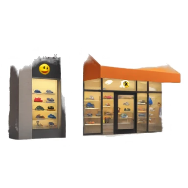 “Sports store exterior with a sleek design, large windows displaying athletic gear, bold signage, and an inviting entrance with modern doors.” sticker