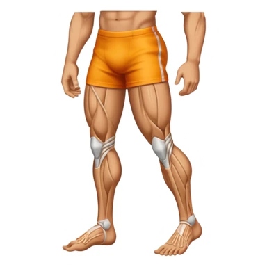 Emoji-style illustration of a single muscular and defined human leg, showing visible muscle lines and a strong, shredded look. Isolated from the body. Smooth, clean vector emoji style, bright flat colors, bold outlines, minimal shading, rounded shapes, high-resolution emoji aesthetic. sticker