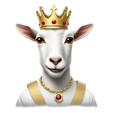 Stylish goat wearing white shirt and a crown sticker