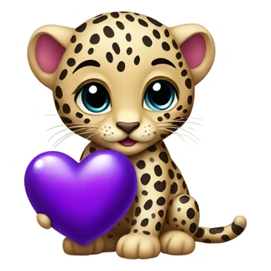 Baby leopard holding a purple heart  sticker
