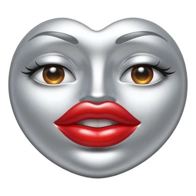 A seductive pair of slightly parted lips emoji made of liquid silver chrome, smooth glossy metallic surface, soft sensual curves, subtle reflections, luxury sexy aesthetic, minimal iOS emoji style, centered composition, clean white background, soft studio lighting, no text sticker