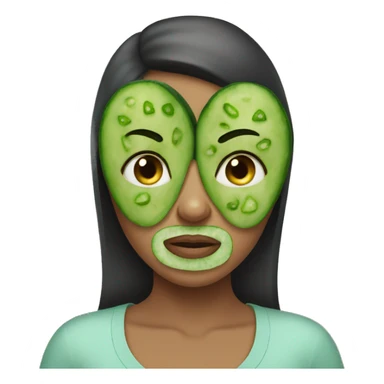 A girl wearing a mask with cucumbers on her eyes sticker