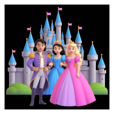 prince and princess Disney dress close up photo in castle background sticker