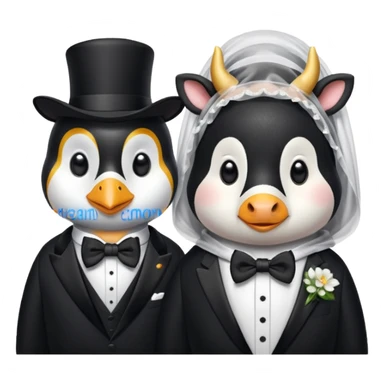 Evlenen penguen ile inek sticker