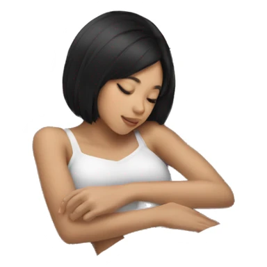 Coquette teenage asian black hair girl sleeping  sticker