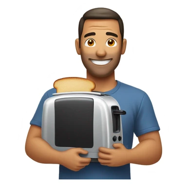 man hugging a toaster sticker