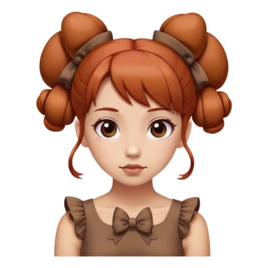 girl with reddish blunt hair and with 2 buns and 2 bows brown dress sticker