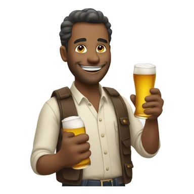 A happy guy drinking a beer and looking at a phone sticker