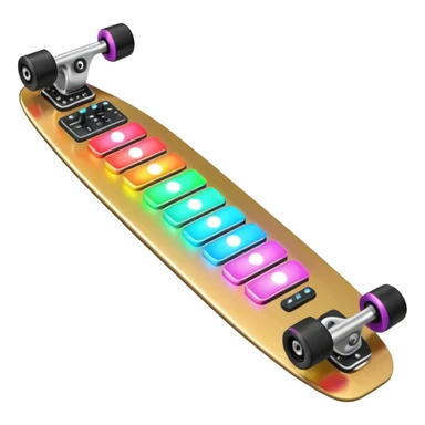 A longboard DJ mixer with faders, EQ knobs, and colorful LEDs.
 sticker