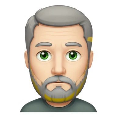 Greenish grey eyed adult man with sad eyes, poor short dark grey hair and a very long beard hanging. Pale skin. He's serious and looks tired. Make sure his hair and beard are both dark grey. sticker