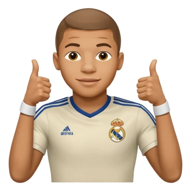 Mbappe hands crossed and thumbs up celebration for Real Madrid sticker