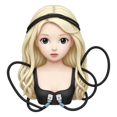 Plastic doll tightly bound with tangled AUX cables. sticker