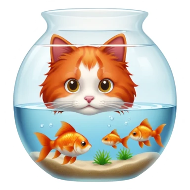 A red-haired cat and a goldfish aquarium sticker