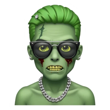 Zombie verde con lentes negros de sol y cadena de diamantes  sticker