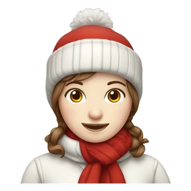 Pretty female snowman with brown hair and pale skin in red hat and red scarf sticker