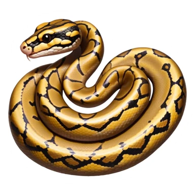 A photo-realistic top-down view of a Ball Python gently coiled into a tight spiral, with its head resting peacefully at the center. The pattern flows smoothly around the curves of its body, emphasizing its natural camouflage and calm demeanor. sticker
