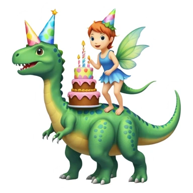 Fairy riding a dinosaur with a birthday cake  sticker