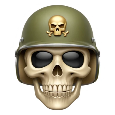 A bold emoji-style skull white with a hand no icon on helmet sushing wearing a realistic army helmet, . Clean vector style, high contrast, centered composition, modern emoji aesthetic, detailed helmet texture, confident and intense expression, 3D glossy finish, high resolution , no body , sticker