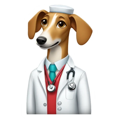 Red fawn greyhound wearing a doctors coat and stethoscope  sticker