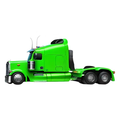 neon green peterbilt semi truck lowered on the ground with large chrome wheels and chrome smoke stacks profile view sticker