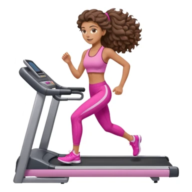 Gym brunette girl tan treadmill pink girly big wavy hair sticker