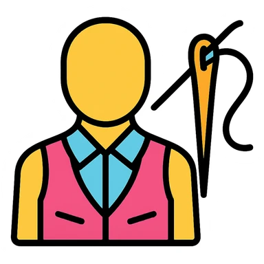 tailor sewing with needle and thread icon, colored with black outlines sticker