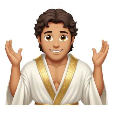 Cinematic Realistic Hercules Portrait, head tilted playfully and inquisitively, showcasing a charming blend of Disney heroic charisma and the refined grace of Michelangelo's David. His sun-kissed bronze skin and thick, wavy dark hair are rendered with classical precision, complementing a warm, inviting smile and sparkling, mischievous eyes. Clad in a softly draped white robe with subtle golden details, he exudes approachable strength under gentle, natural lighting. sticker