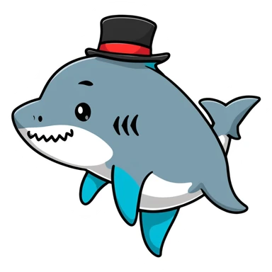 shark with a top hat, cartoon sticker sticker