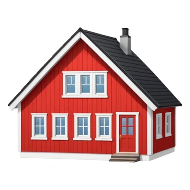 traditional Norwegian house with red wooden walls, white window frames, steep roof, simple and expressive, emoji style sticker
