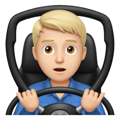 driver with simple face at steering wheel, surprised expression sticker