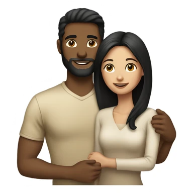 Couple hug brunette women black haired tan man sticker