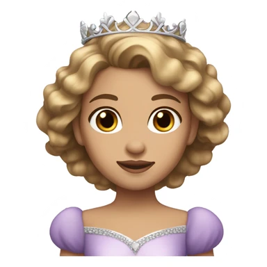 princess with brown hair with blonde highlights and brown eyes, light skin, violet dress with a silver crown  sticker
